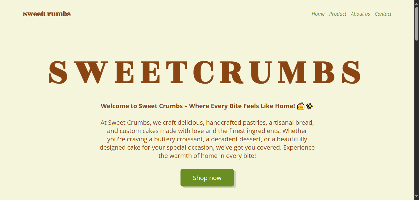 Sweet Crumbs Landing Page Image